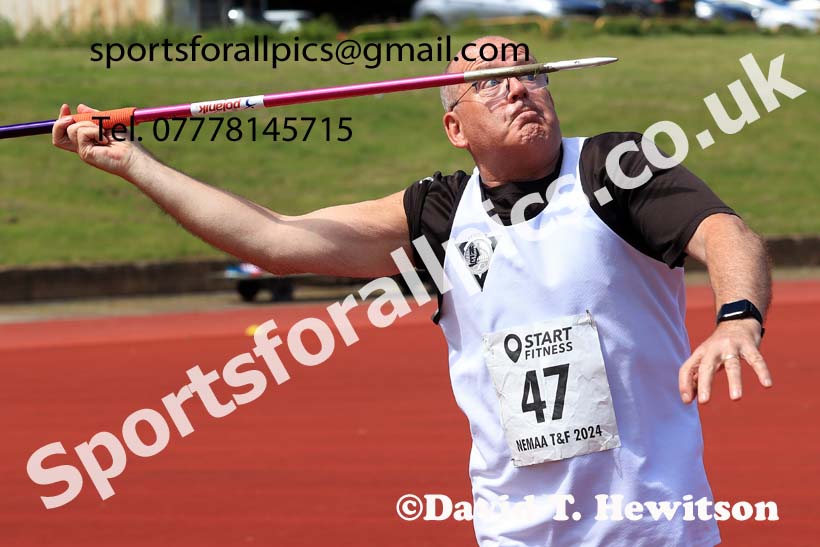Mens javelin 2024 NE Masters Track and Field Champs., Monkton Stadium, Jarrow.  Photo: David T. Hewitson/Sports for All Pics